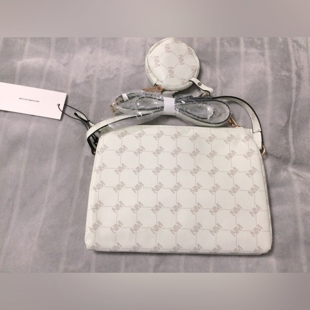 Nicole Miller Cream/Bone NM Logo Crossbody with Matching Coin Pouch - Picture 4 of 9